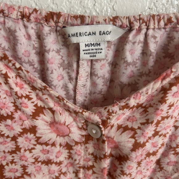 American Eagle Floral Spaghetti Strap Button-Front Mini Dress Pink – Size Medium - Picture 4 of 6